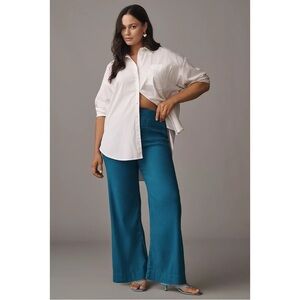 The Colette Linen Full-Length Wide-Leg Pants by Maeve in Mosiac Blue Size 26